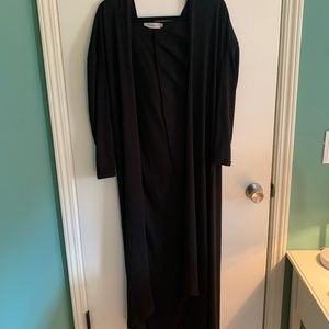 To the floor- Black open cardigan- with hood